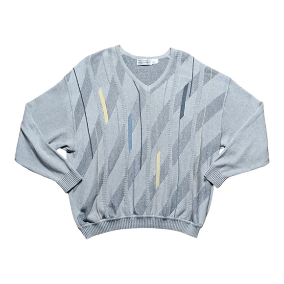 VTG St. Croix Pullover Sweater Men's Large Grey Abstract V- Neck Long Sleeve - Picture 1 of 8